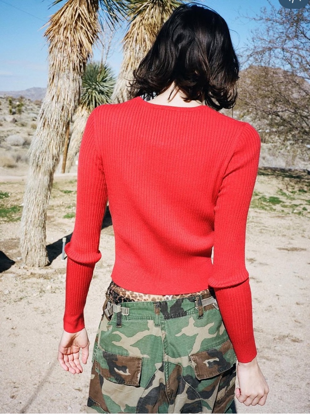 Realisation Par Red Ribbed Button-Front Cardigan - Picture 3 of 4